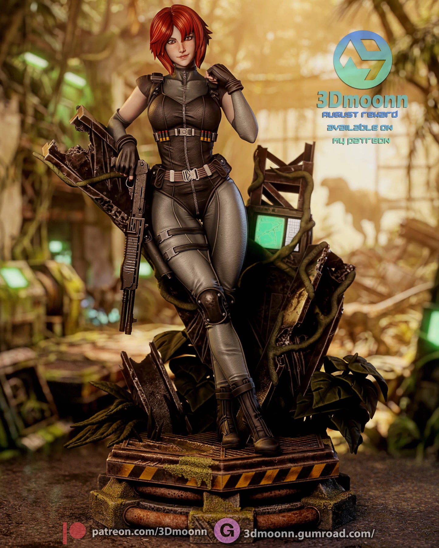 Crimson Dino Hunter | Handcrafted Figure