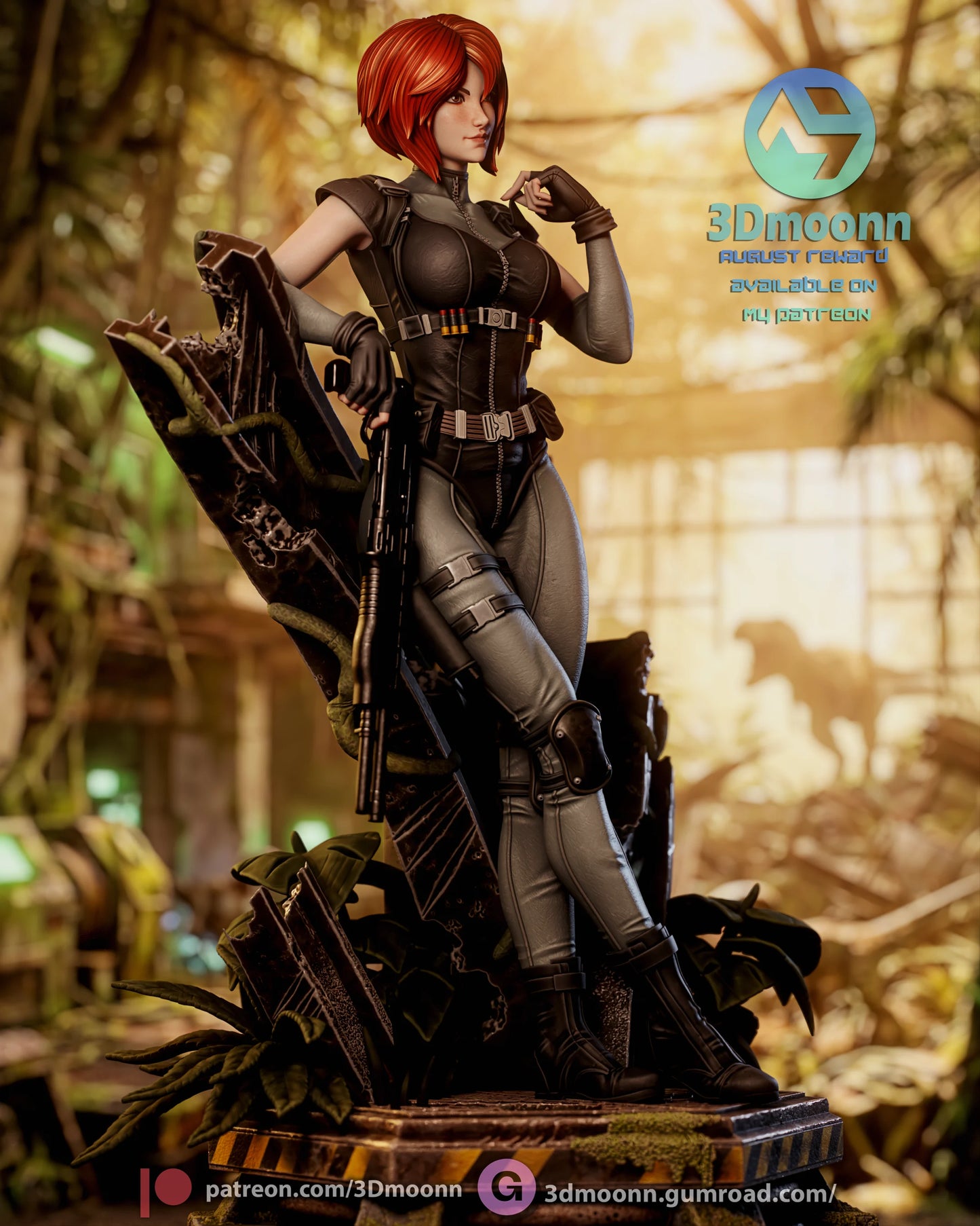 Crimson Dino Hunter | Handcrafted Figure