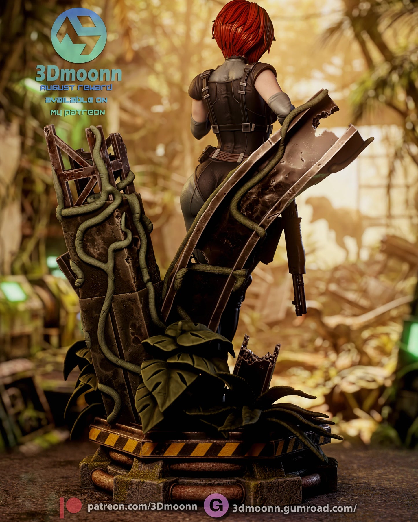 Crimson Dino Hunter | Handcrafted Figure