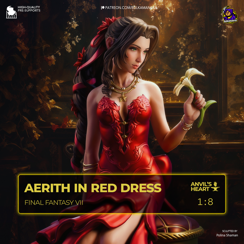 Red Dress Flower Maiden | Handcrafted Figure