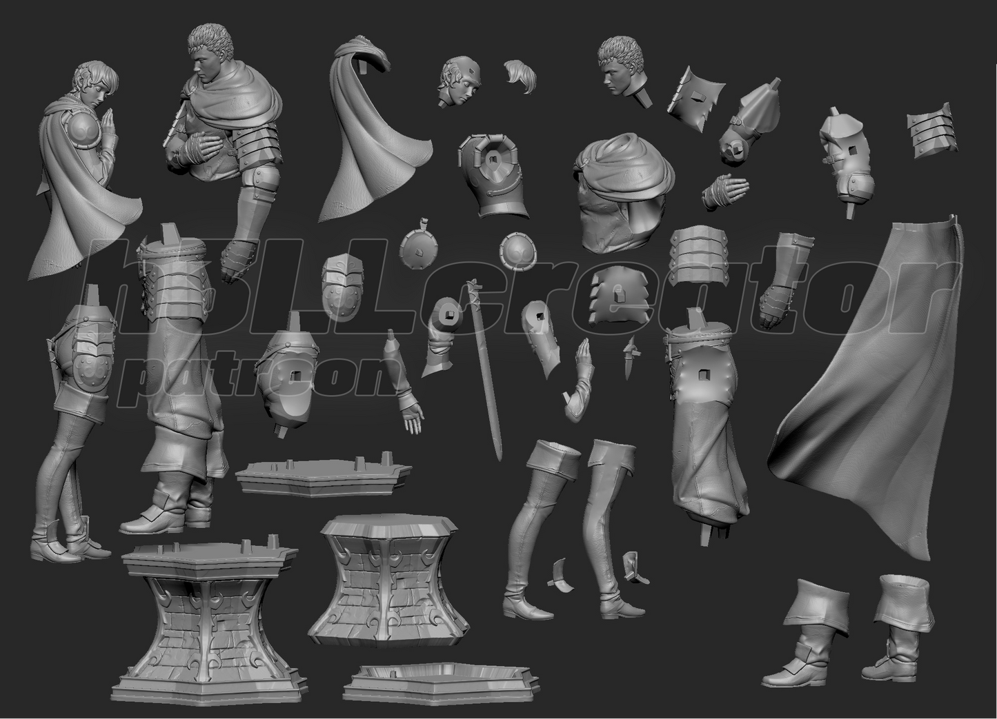 Black Swordsman & Falcon Maiden | Handcrafted Figure