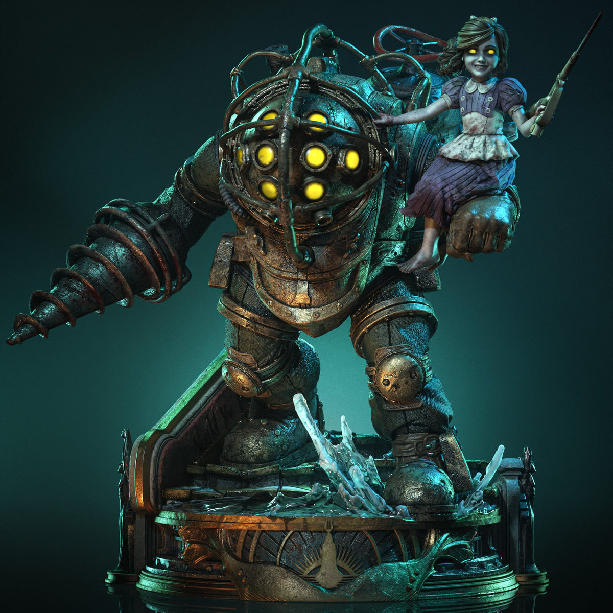 Armored Guardian & Little Girl | Handcrafted Figure