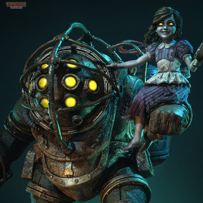 Armored Guardian & Little Girl | Handcrafted Figure