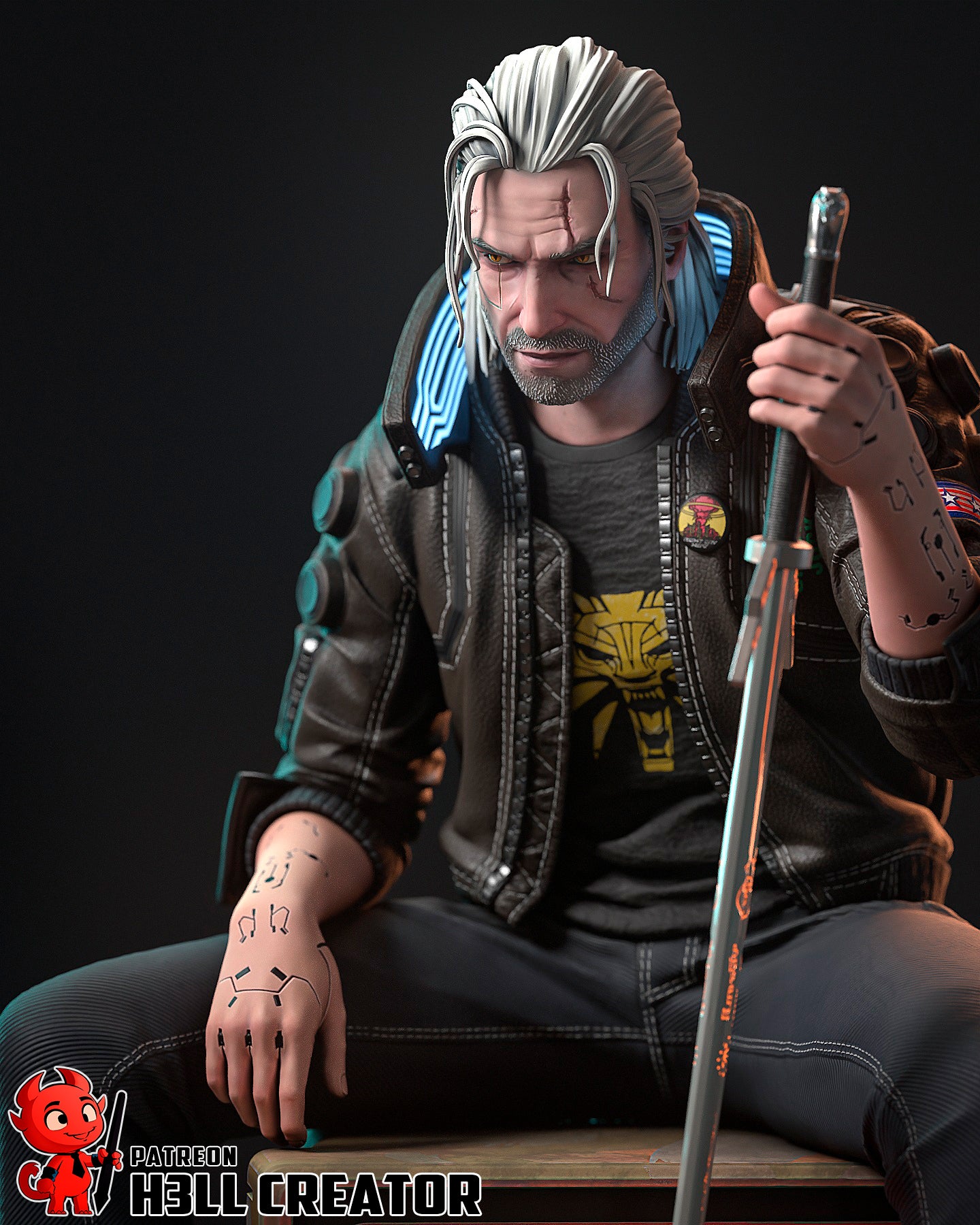 Silverronin (Geralt) | Cyberpunk 2077-The Witcher  | Handcrafted Figure