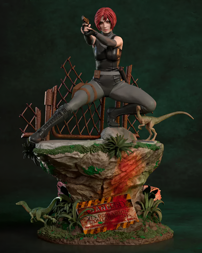 Crimson Dino Hunter | Handcrafted Figure