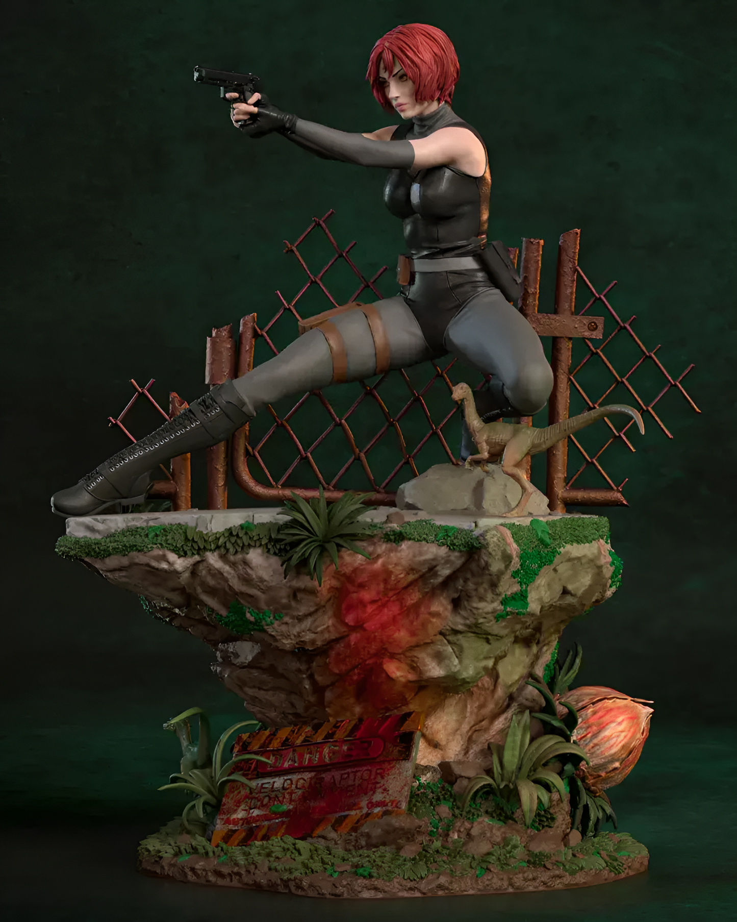 Crimson Dino Hunter | Handcrafted Figure