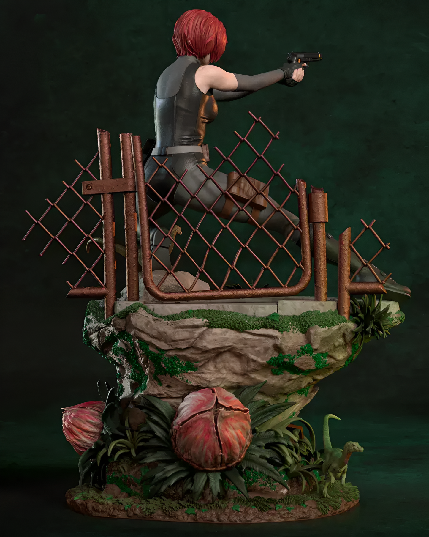 Crimson Dino Hunter | Handcrafted Figure