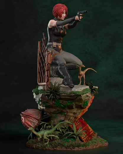 Crimson Dino Hunter | Handcrafted Figure
