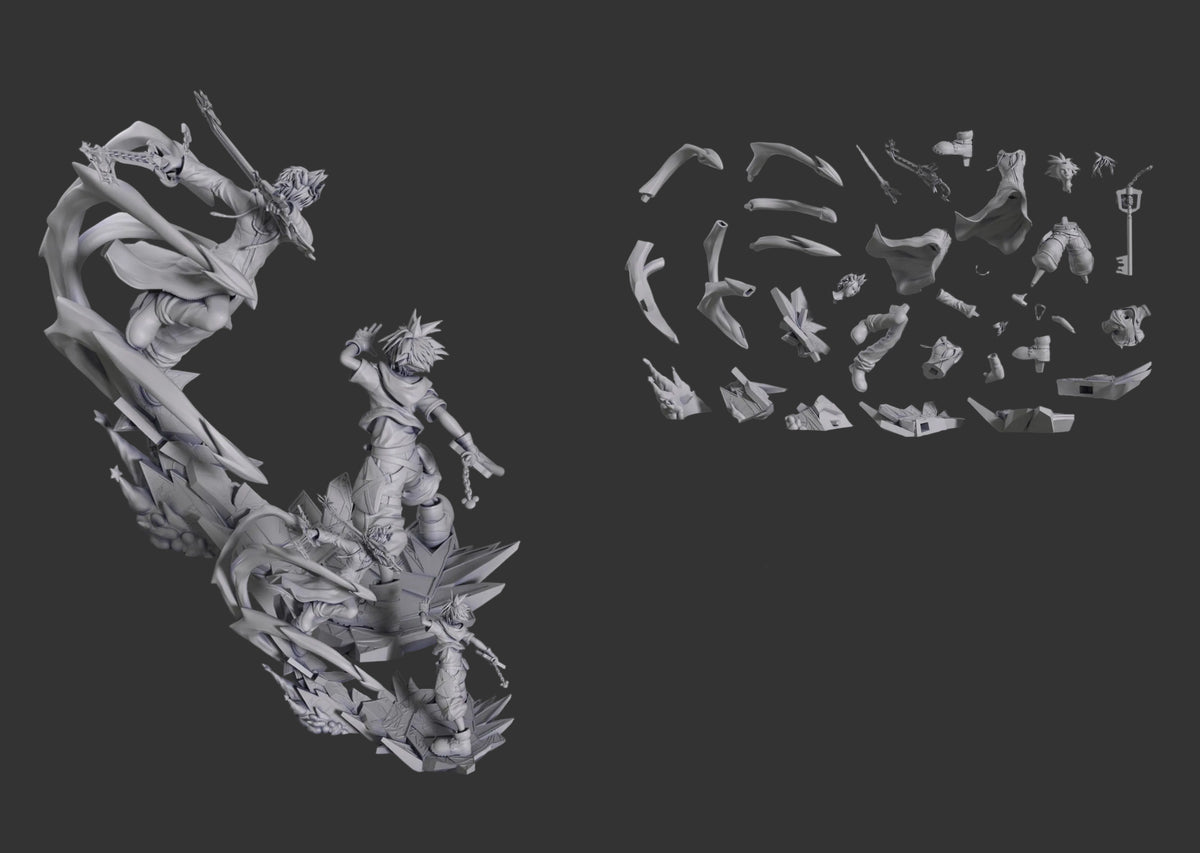 Blonde Blade Warrior & Spiky-Haired Hero | Handcrafted Figure