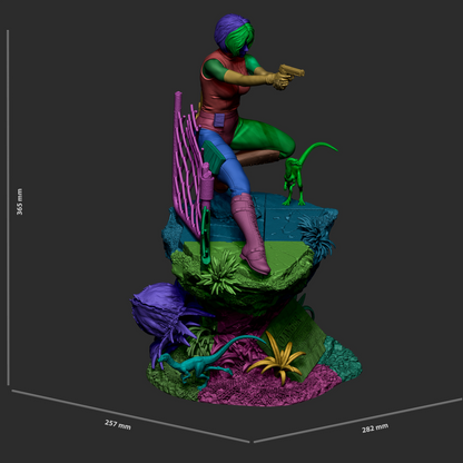 Crimson Dino Hunter | Handcrafted Figure
