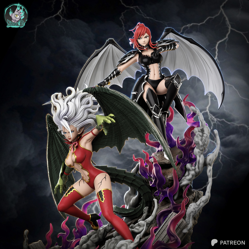 Twin Battle Maidens | Handcrafted Figure